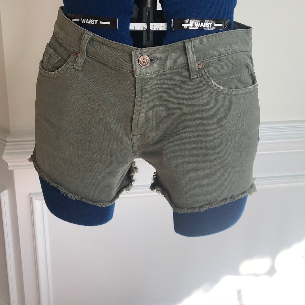 7 For All Mankind Army Green Denim Shorts